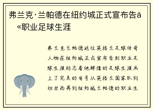 弗兰克·兰帕德在纽约城正式宣布告别职业足球生涯